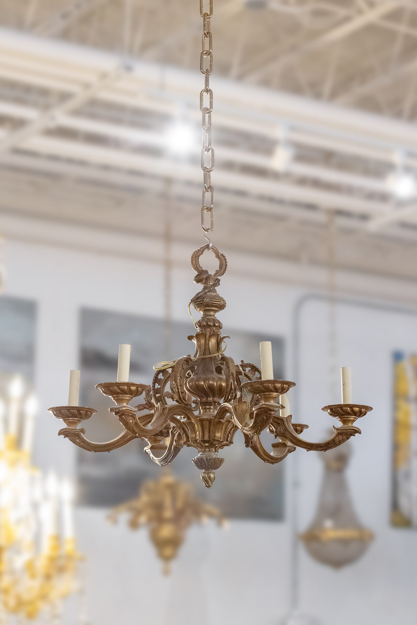 Antique French Bronze Chandelier with Elegant Curved Arms | Le Chateau | European Luxury Furniture in Atlanta