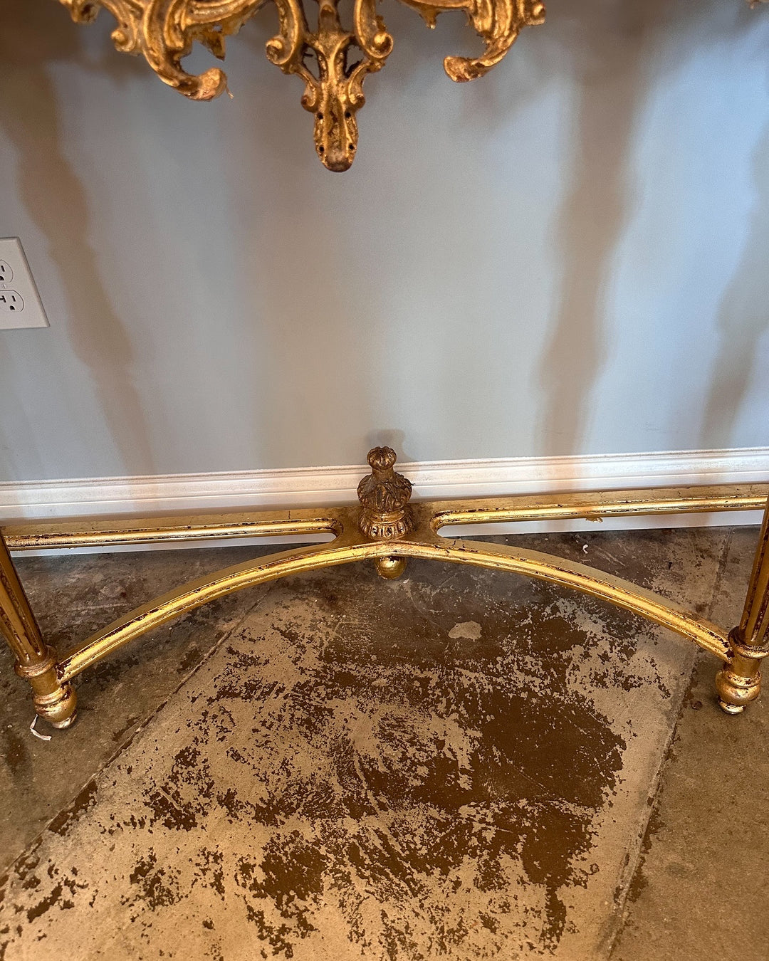 Antique French Giltwood Louis XVI Half Moon Console with Marble