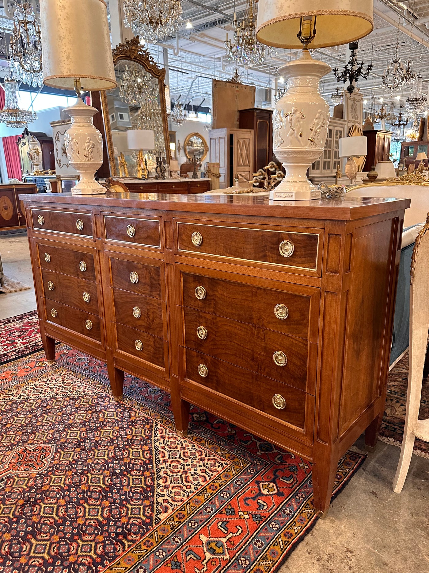 12 Drawer Dark Burl Wood Dresser