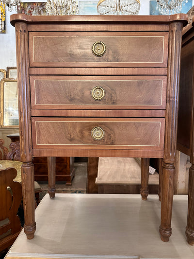 Tall Rounded Corner Burl Wood Nightstand