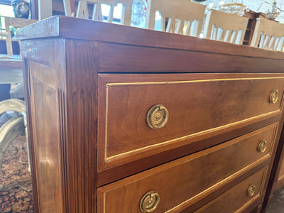 Antique Swedish Burl Wood Chest with Brass Trim | Le Chateau | European Luxury Furniture in Atlanta