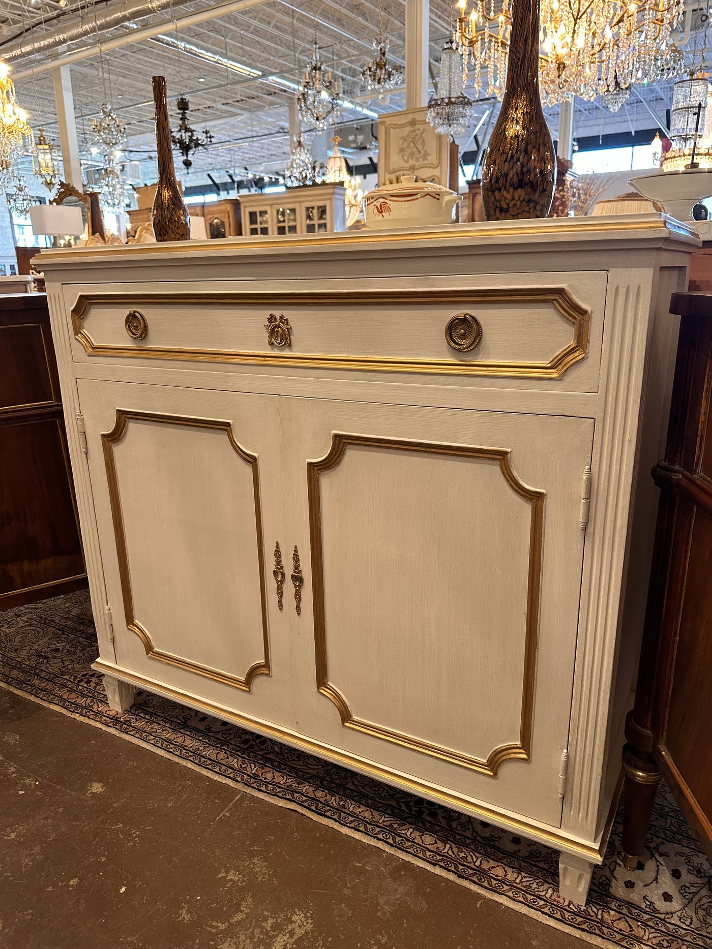 Swedish White & Gold 2 Door Cabinet | Le Chateau | European Luxury Furniture in Atlanta