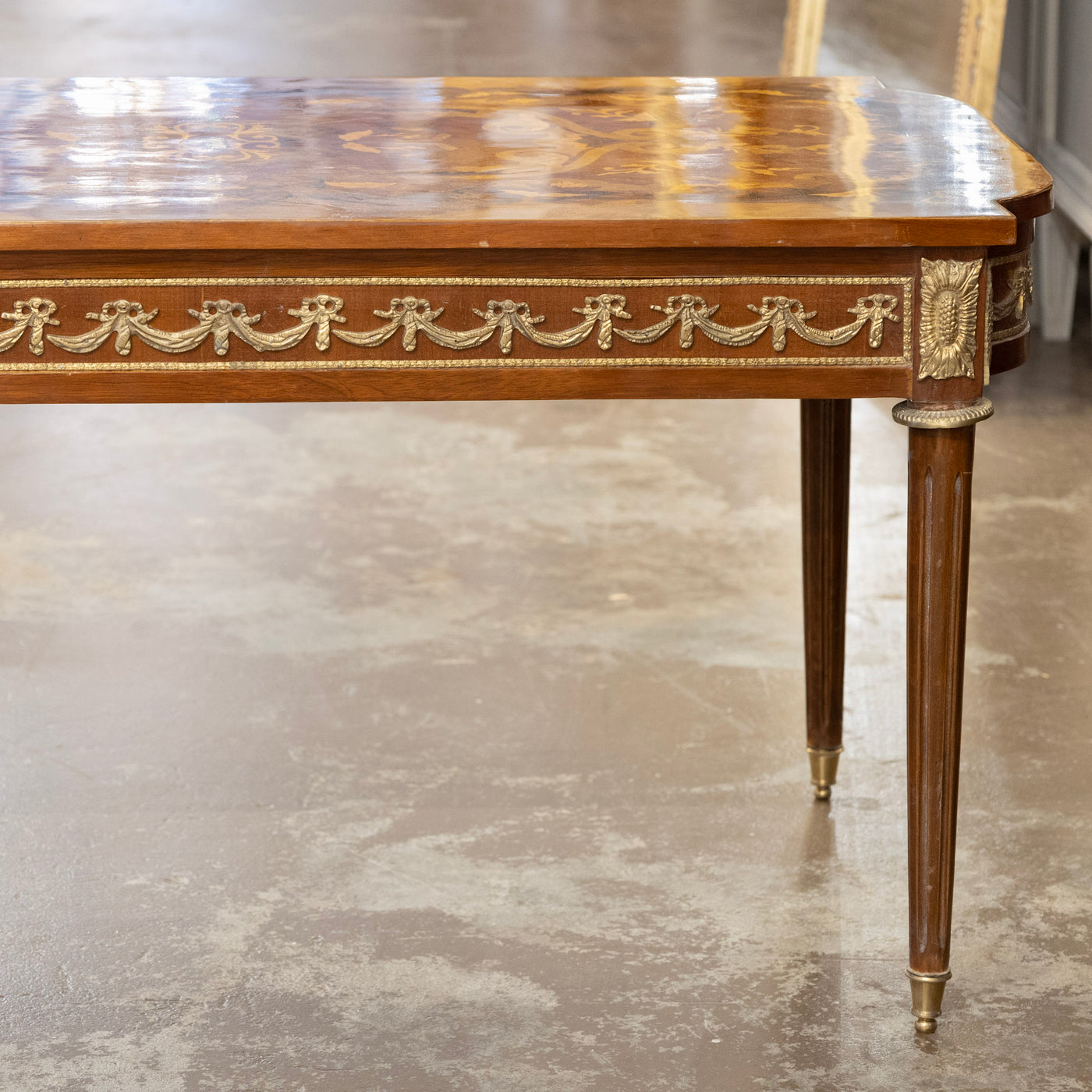 Louis XVI Lacquered Coffee Table – Bronze Mounts & Marquetry Top