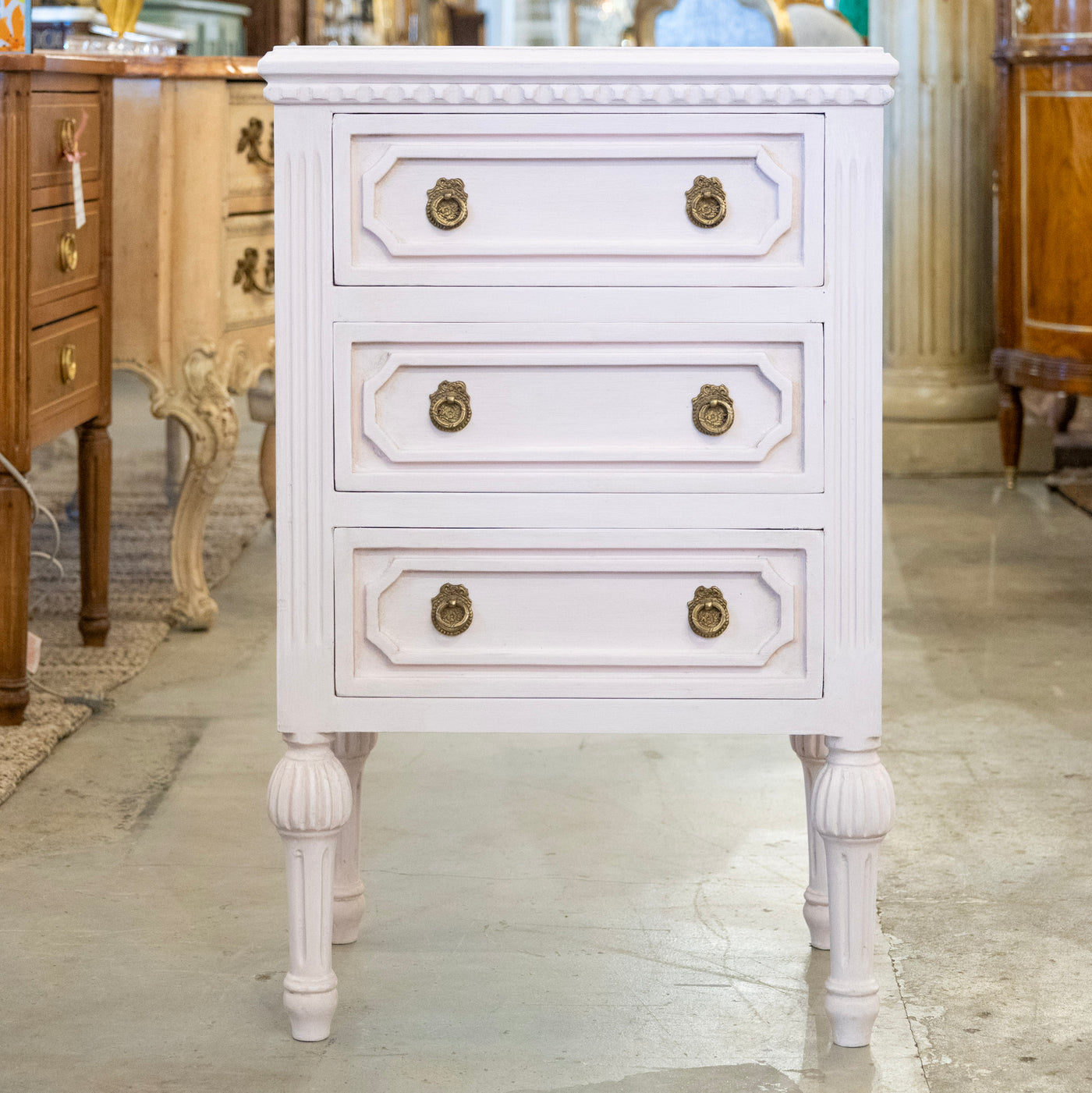 Swedish Pink Nightstand – Ornate Trim & Ballerina Legs