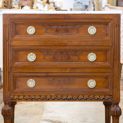 Louis XVI Nightstand – Burl Wood & Marble Top
