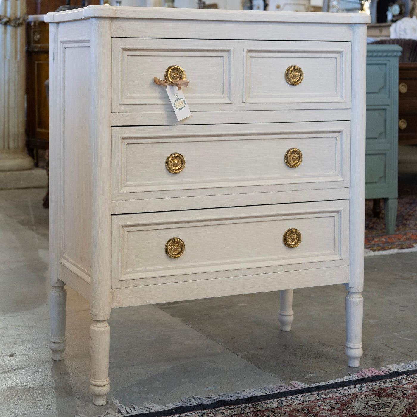 Swedish 3 Drawer Nightstand with Rounded Corners in White
