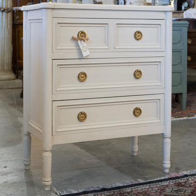 Swedish 3 Drawer Nightstand with Rounded Corners in White
