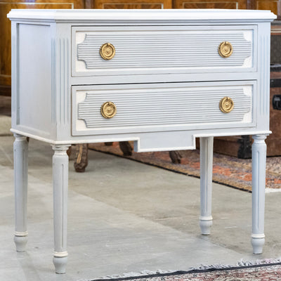 Swedish 2-Drawer Chest – Reeded Drawer & Tall Rounded Fluted Legs in Soft Blue
