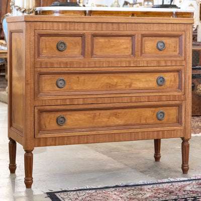 Louis XVI 3-Drawer Dresser – Honey Burl Wood Finish & Large Ring Pulls