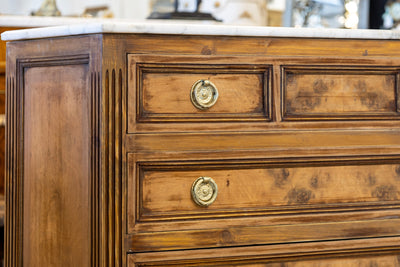 Louis XVI 3-Drawer Dresser – Honey Burl Wood & Marble Top