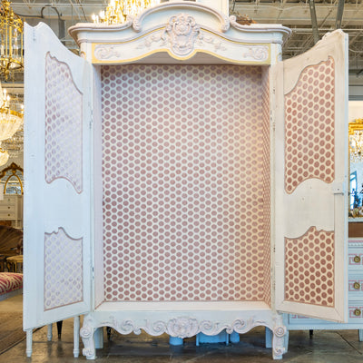 Louis XV Armoire – White with Gold & Pink Trim & Pink Polka Dot Lining