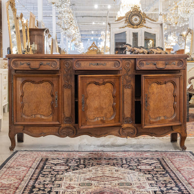 Louis XV Burl Wood Sideboard – Floral Hand-Carvings
