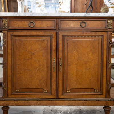 Louis XVI Burl Wood Sideboard –  Floral Interior & White Marble Top