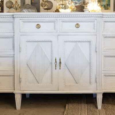 Swedish Diamond Front Buffet – Reeded Trim in Antique White