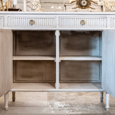 Swedish Sideboard in Antique White with Reeded Drawers & Cravings