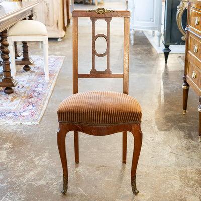 Pair of Louis XVI Brown Accent Chairs – Open Back & Bronze Ormulu