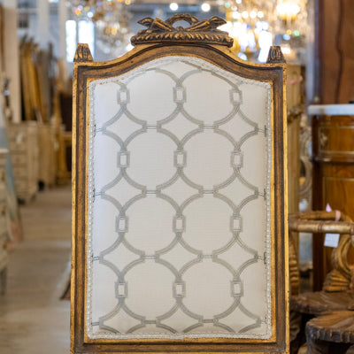Louis XVI Dining Chair in White – Gilded Frame & Grey Trellis Upholstery