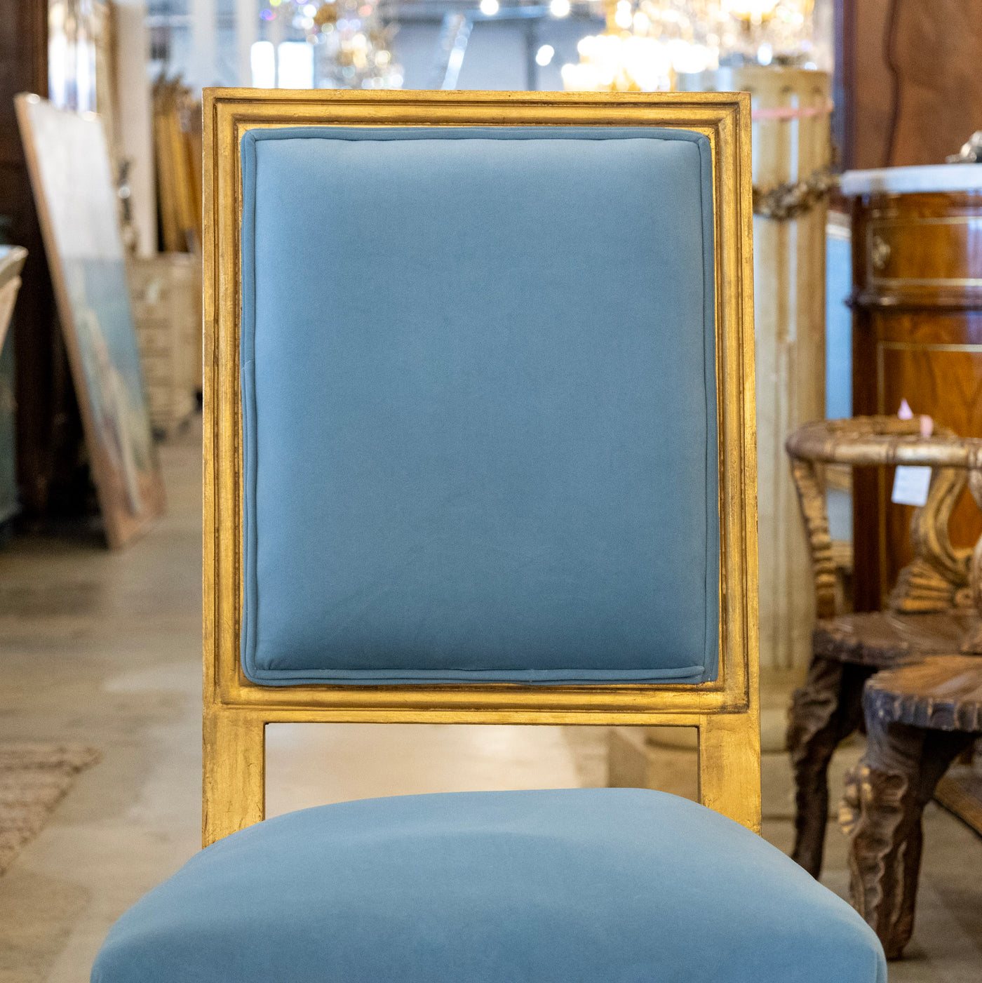 Louis XVI Dining Chair in Blue – Gilded Gold Frame & Velvet Upholstery