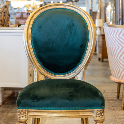 Louis XVI Dining Chair – Gilded Frame & Dark Green Velvet Upholstery