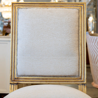 Louis XVI Square Dining Chair – Gilded Frame & White Linen Upholstery