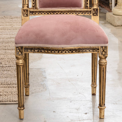 Louis XVI Gold Chair – Pink Velvet & Shell Crest