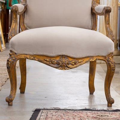 Louis XV Gilded Armchair – Off-White Velvet Upholstery - Arm Chairs | Le Chateau (Atlanta, GA) • 4