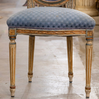 Set of 4 Louis XVI Dining Chairs – Original Blue Fabric and Paint