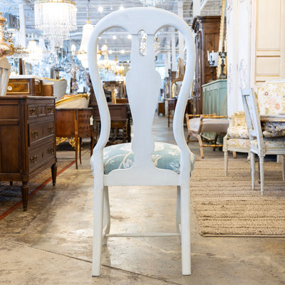 Swedish Dining Chair – Dove White with Blue Floral Upholstery