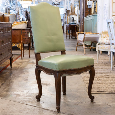 Louis XV Dining Chair – Original Green Leather Upholstery
