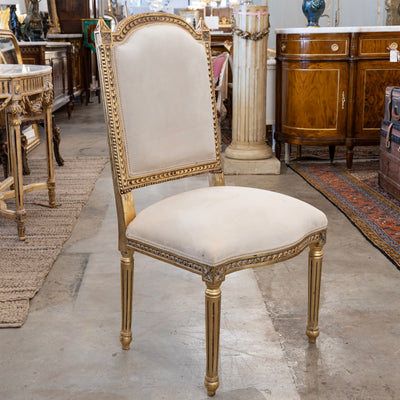 Louis XVI Gilded Dining Chair – Carved Frame with White Velvet Upholstery