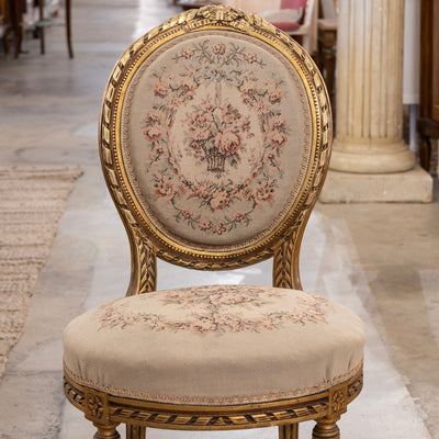 Pair of Louis XVI Round Accent Chairs – Gilded with Original Aubusson Upholstery