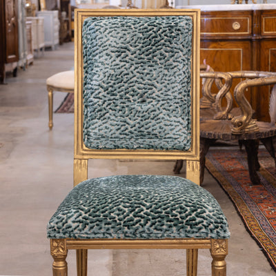 Louis XVI Gilded Dining Chair – Teal Leopard Patterned Velvet