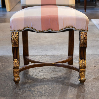 Pair of Louis XVI Accent Chairs – Gilded Details & Plaid Upholstery
