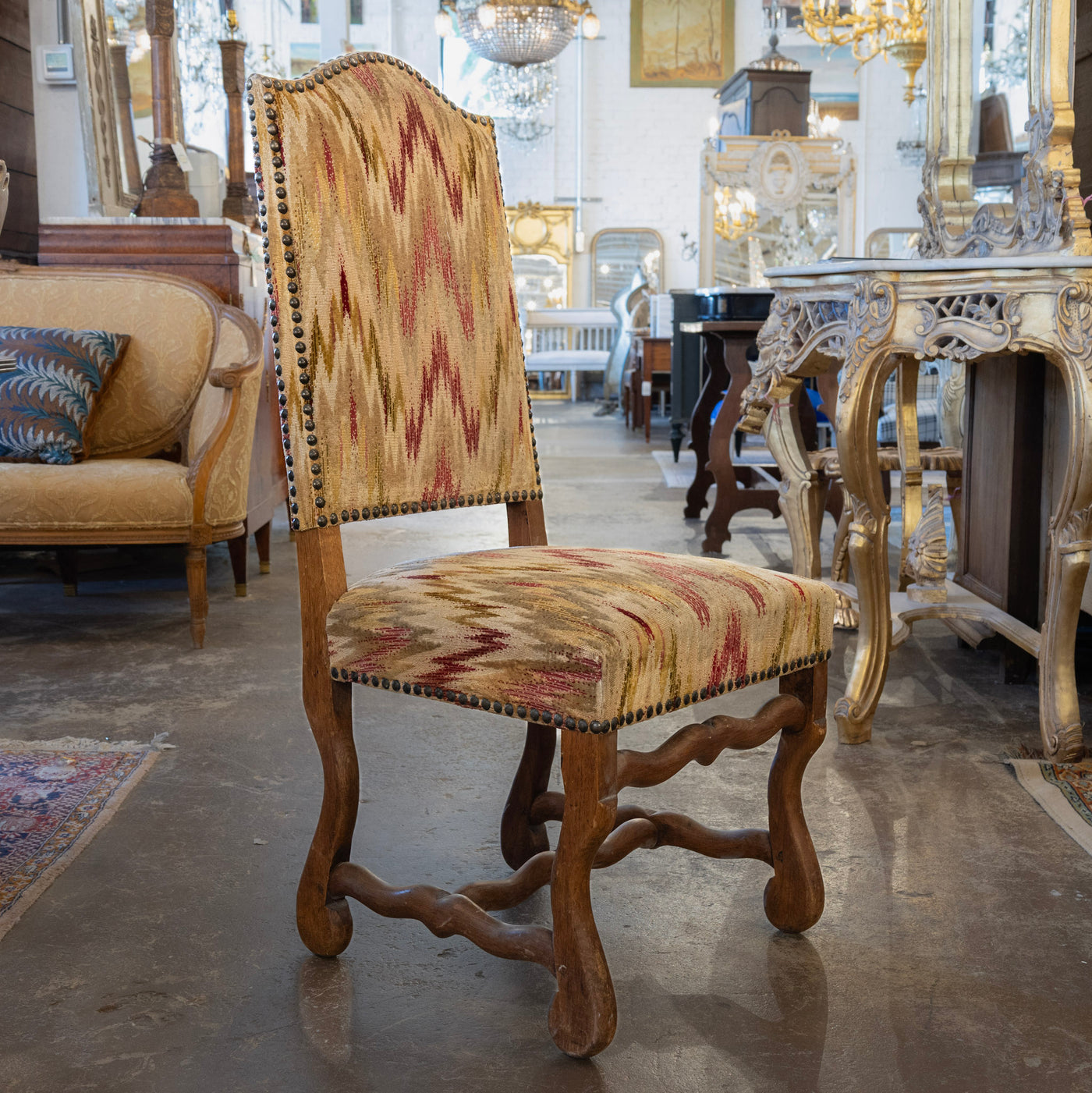 French Provincial Accent Chairs – Cream & Red Woven Upholstery