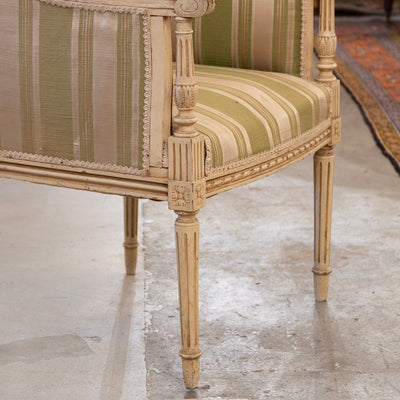 Pair of Louis XVI Painted Accent Chairs – Original Green Striped Upholstery