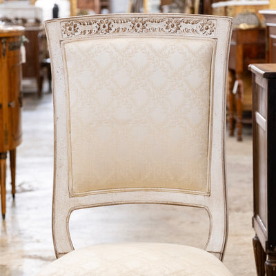 Louis XVI Antique White Dining Chair –  Original Cream Damask Upholstery
