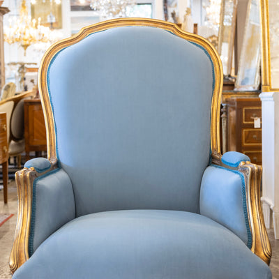 Louis XV Gilded Bergère Gilded Chair – Blue Velvet Upholstery - Bergère Chairs | Le Chateau (Atlanta, GA) • 4