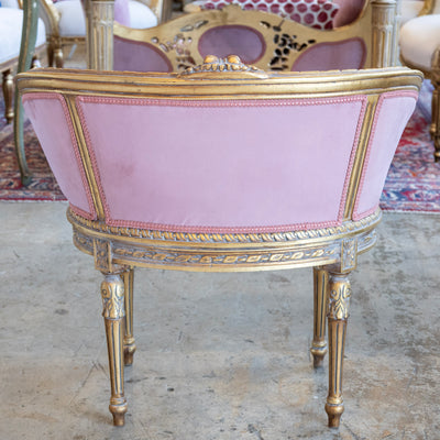 Pair of Louis XVI Petite Gilded Bergère Chairs – Velvet Deep Rose Upholstery - Accent Chairs | Le Chateau (Atlanta, GA) • 7