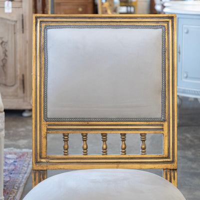 Louis XVI Square Open Back Gilded Dining Chair – Soft Grey Velvet Upholstery