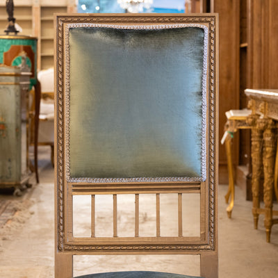 Louis XVI Square Open Back Dining Chair – Green Velvet Upholstery
