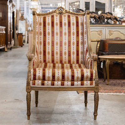 Pair of Louis XVI Gilded Armchairs – Striped Damask Upholstery