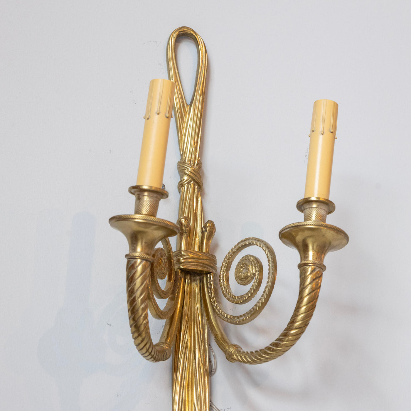 Pair of Louis XVI Brass Wall Sconces – Tassel Detailing & Rope Trim