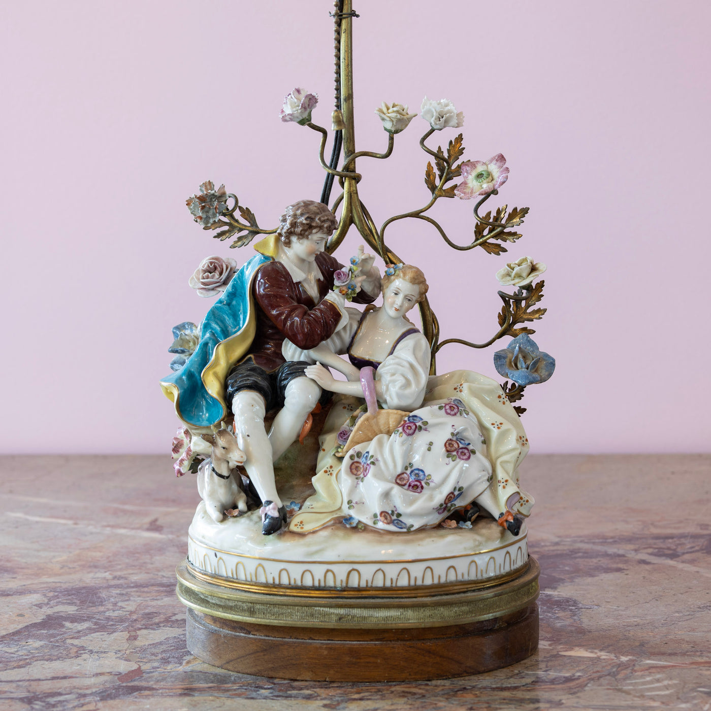 Pair of Porcelain Rococo Style Couple Lamps