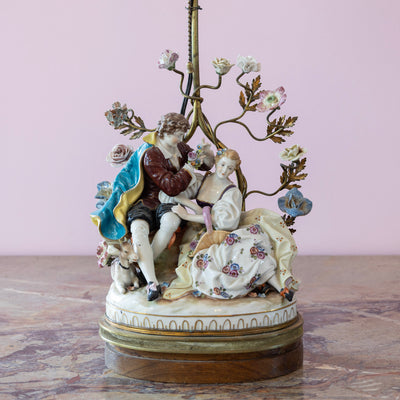 Pair of Porcelain Rococo Style Couple Lamps