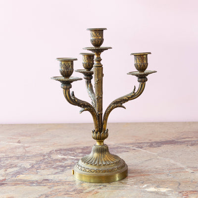 Pair of Bronze Candelabras – Fluted Columns & Acanthus Arms