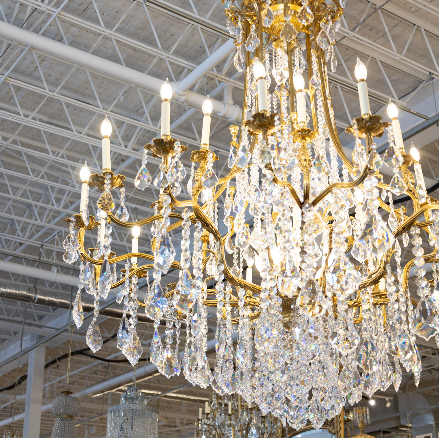 Grand French Empire Chandelier – 24k Gold Leaf & Swarovski Crystals