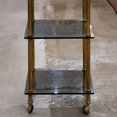 3-Tier Glass Shelf –  Brass Fluted Rolling Display