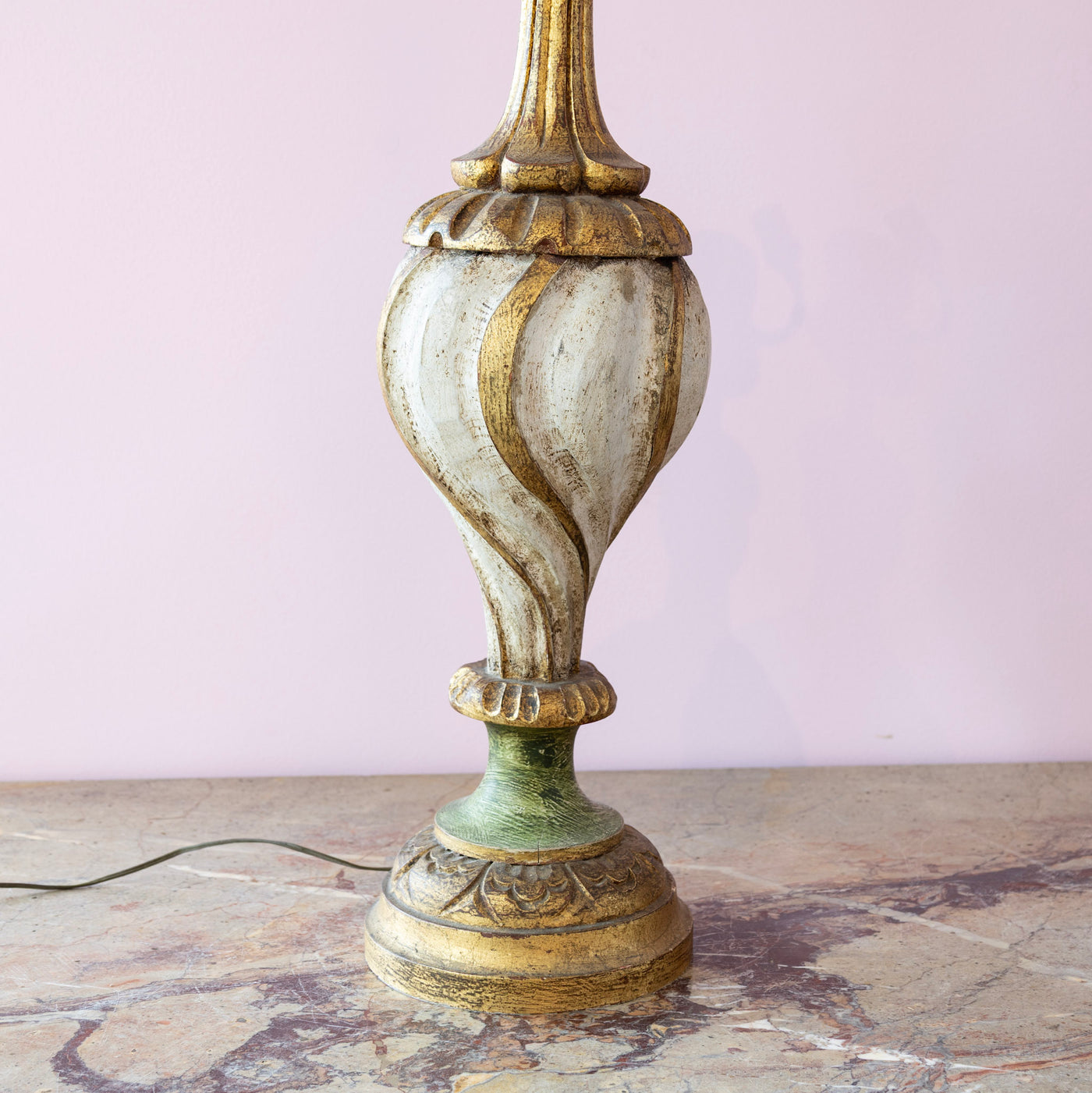 Italian Carved Wood Lamp – Hand-Painted Detailing