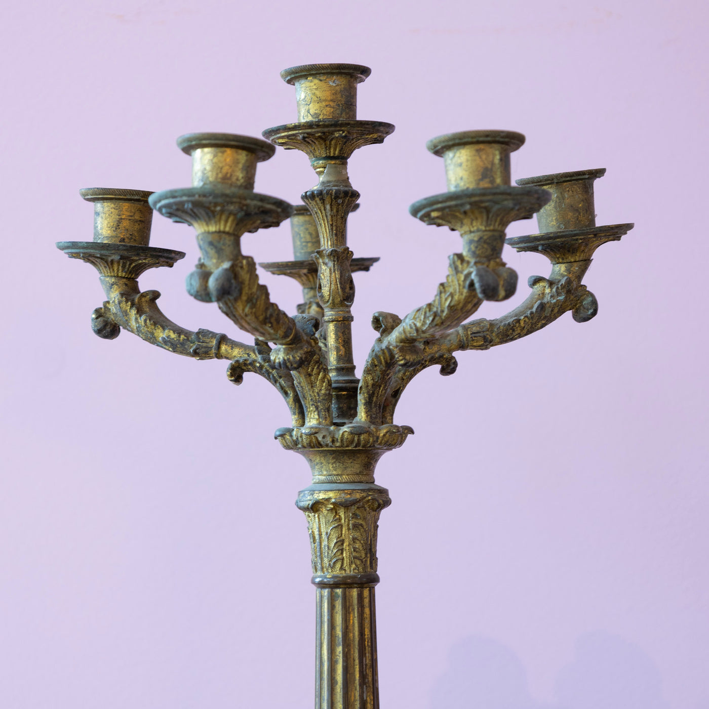 Pair of French Gilded Bronze Candelabras – Empire Style with Patina