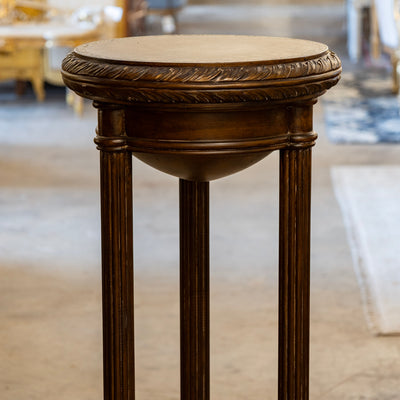 Neoclassical Pedestal Stand – Dark Brown Columns & Leather Top